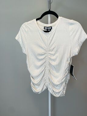 Dkny Light Tan Ruched Center Short Sleeve Tee